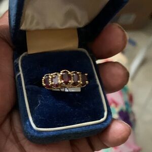 Elegant Gold and Red Gemstone Ring. (M) manufactured mark size 6